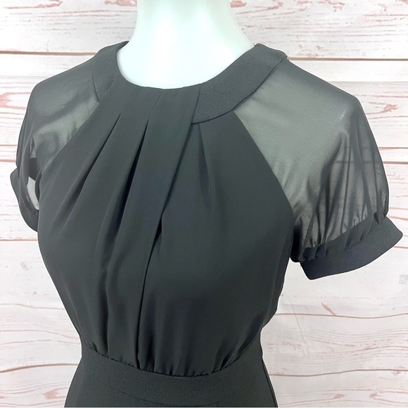 Vince Camuto Sheer Illusion Short Sleeve Crepe Chiffon Sheath Career Dress - Picture 6 of 14